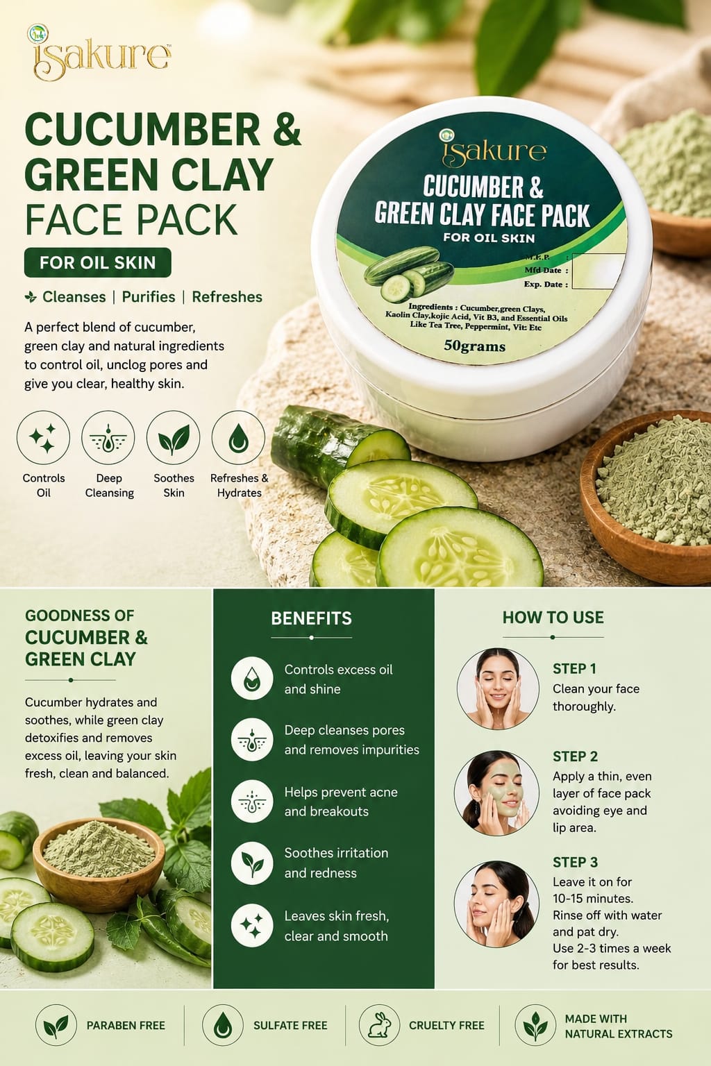 Isakure Cucumber & Green Clay Face Pack